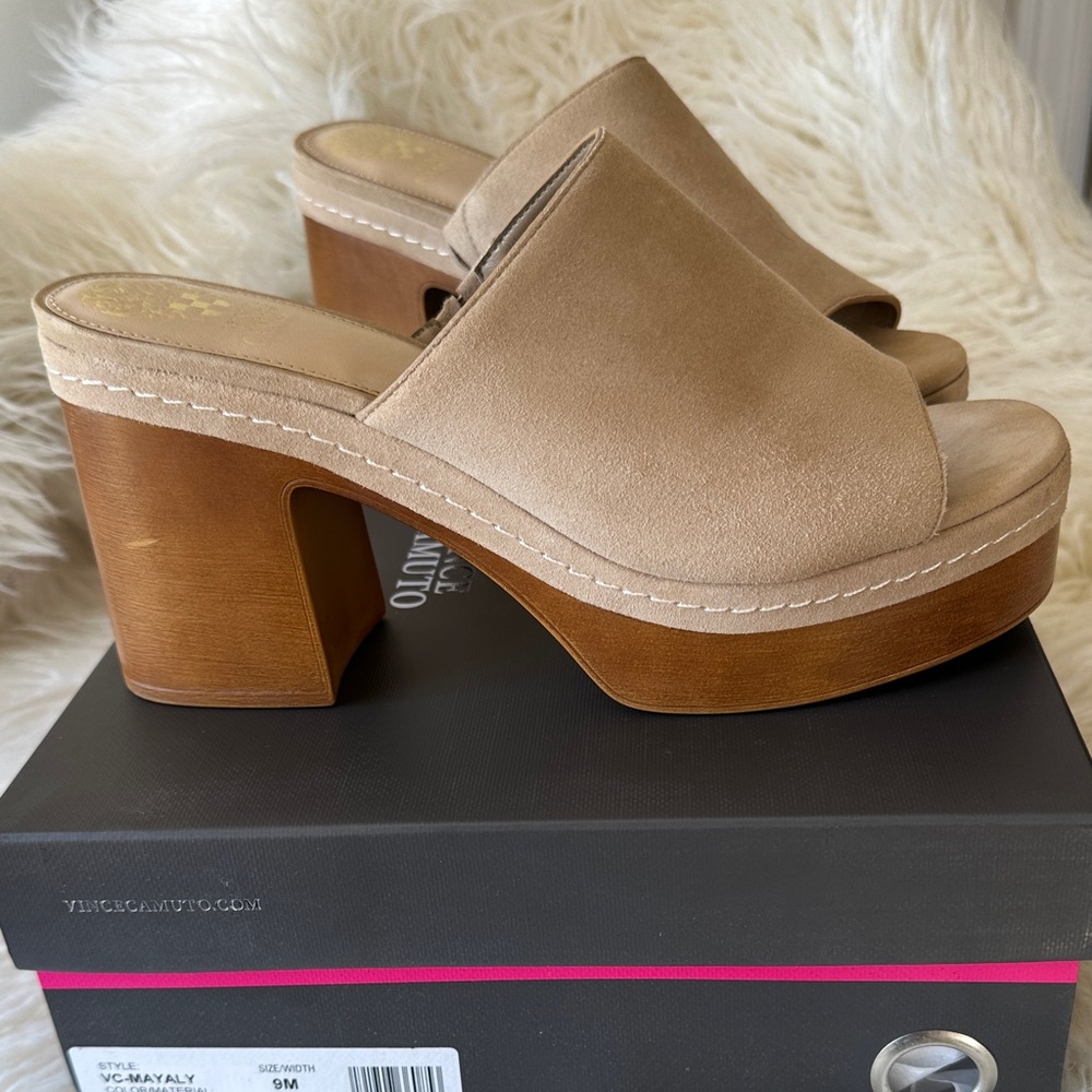Vince Camuto Tan Suede Platform Mules